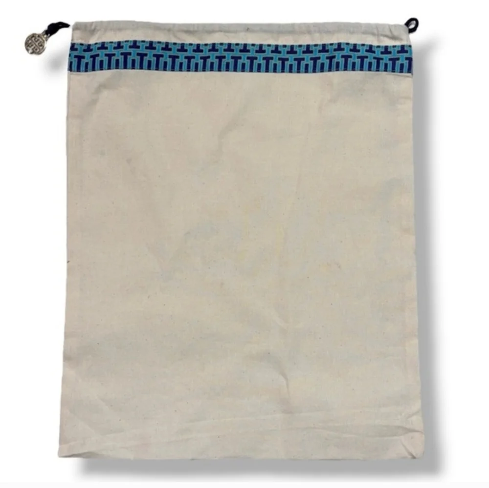 TORY BURCH Cotton Canvas Drawstring Dust Bags Blue “T” Trim Set of Two